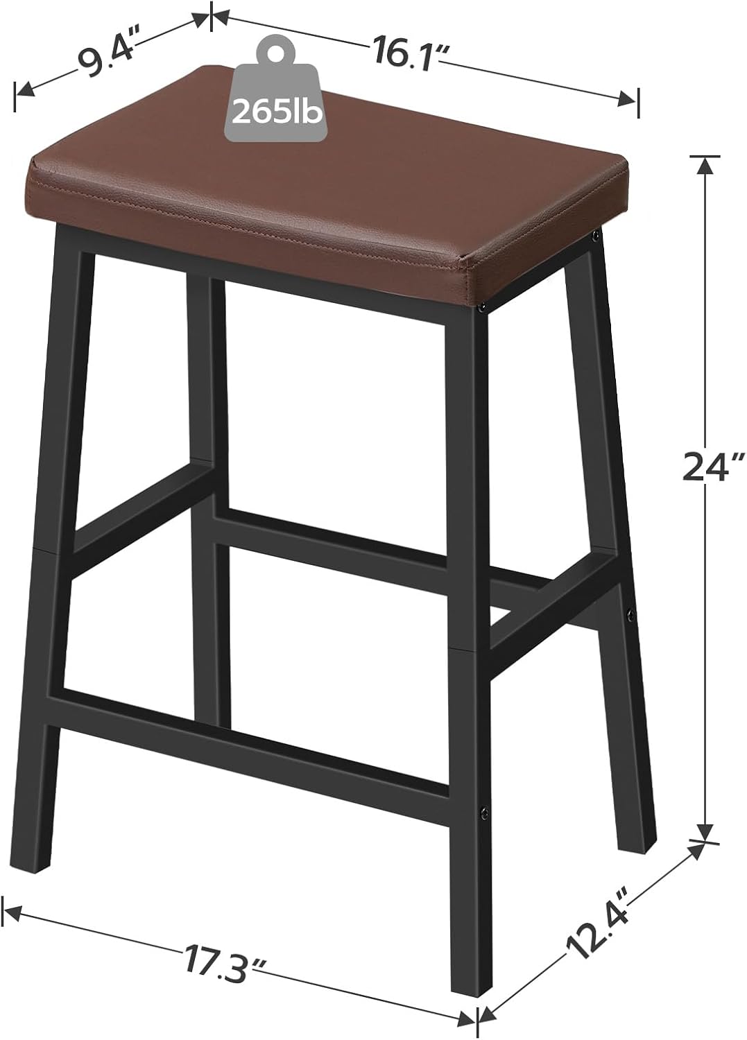 HOOBRO Bar Stools, 24" Set of 2 Bar Chairs, PU Leather Upholstered Breakfast Stools, Easy Assembly, Suitable for Kitchen, Bar, Dining Room, Brown and Black BC01MD01