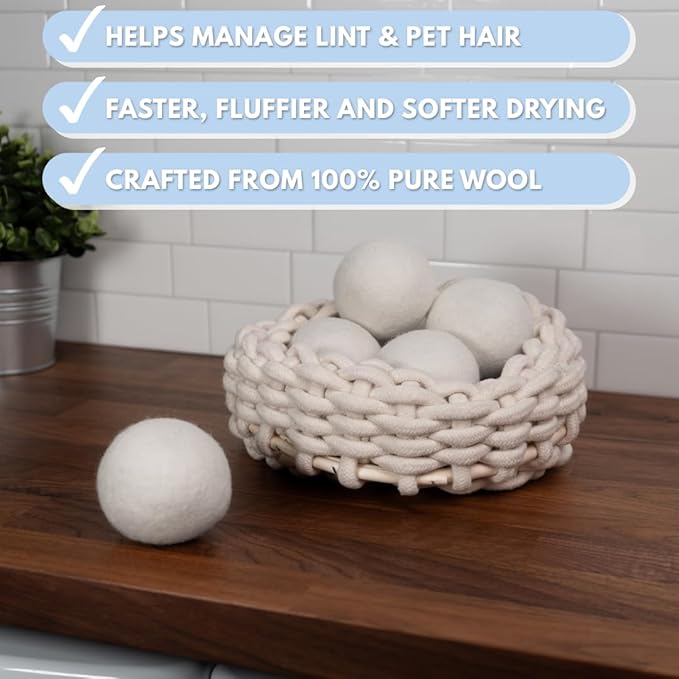 Fragrance-Free Wool Dryer Balls (4 XL Pack) – Natural Fabric Softener, Reusable, Reduces Wrinkles & Saves Drying Time, Better Alternative to Liquid Softeners & Dryer Sheets