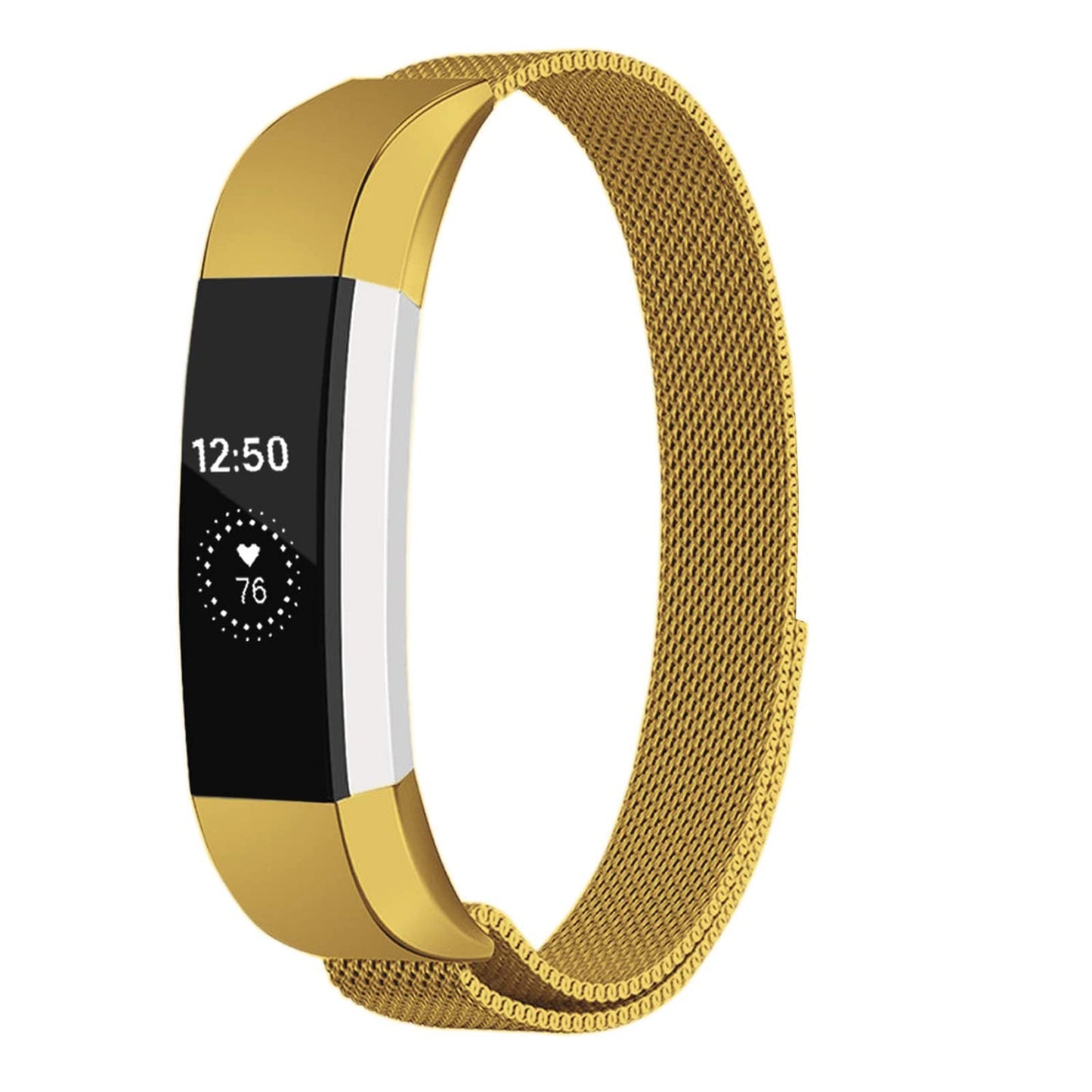 LAREDTREE Metal Loop Bands Compatible with Fitbit Alta/Fitbit Alta HR, Breathable Stainless Steel Loop Mesh Magnetic Adjustable Wristband for Women Men(Gold) -Like New
