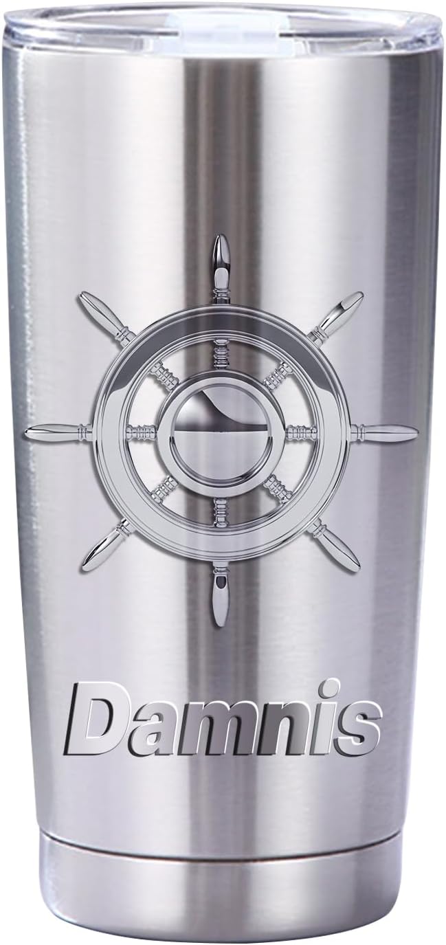 Personalized Boat Name Nautical Compass Themed Stainless Steel Silver Tumbler Mug, Custom Nautical Boat Capitan Compass Tumbler Gift for Sailor Yacht Boat Ship Sailboat