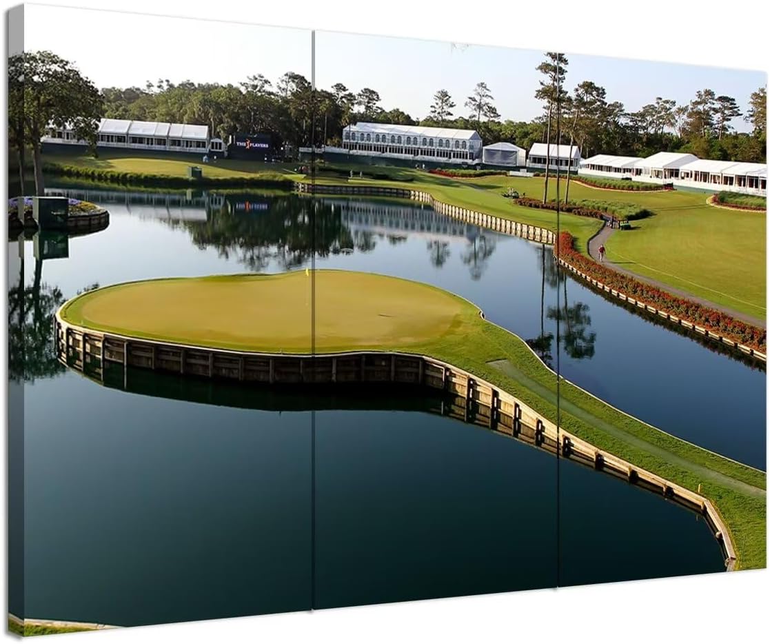 chenchenArt USA Golf Course Wall Art for Living Room Bedroom Bathroom Home Decorations TPC Sawgrass Golf Course Pictures Posters Canvas Prints Modern Artwork Framed Ready to Hang(12''W x 24''H x3)