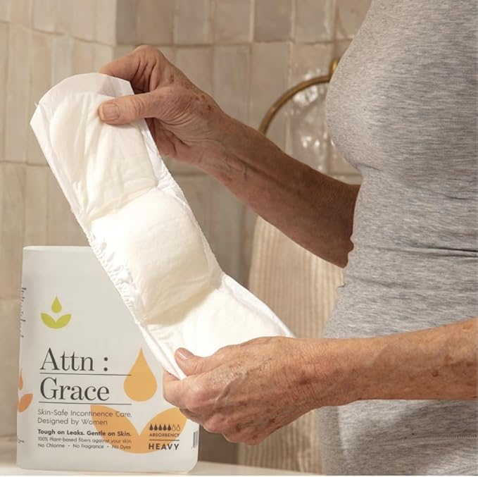 Attn: Grace Heavy Incontinence Pads for WomenWomen 2-Pack (56 Pads Total / 28 per Pack) - High Absorbency for Sensitive Skin - Protection for Heavy Bladder Leakage/Discreet, Breathable, & Plant-Based