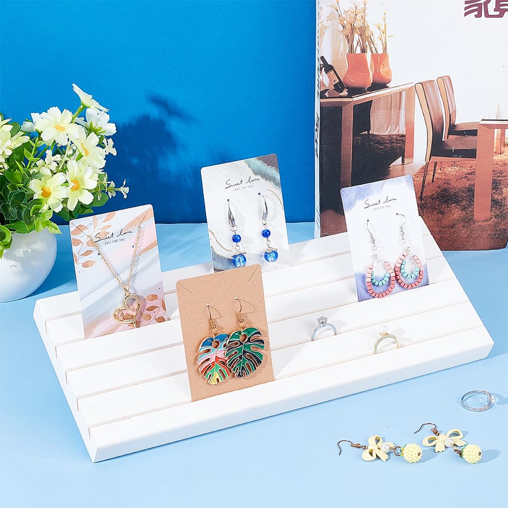 PH PandaHall 5 Slots Wooden Card Display Stand, White Jewelry Organizer Earring Card Holder Photo Table Displays for Earrings Bracelet Ring Jewelry Business Cards Selling Retail, 11.8x4.7 inch