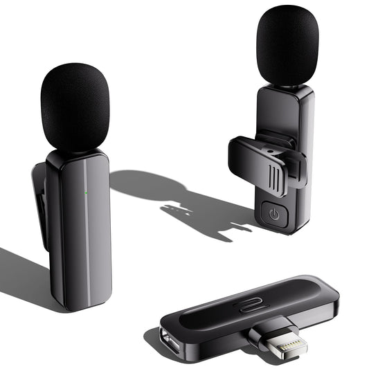 2 Pack Wireless Mini Lavalier Lapel Microphone for iPhone,iPad(Lightning) - 65ft Cordless Clip on Dual Mics with Noise Reduction