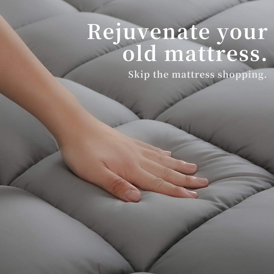 COONP King Mattress Topper, Extra Thick Pillowtop, Cooling Plush Mattress Pad Cover Bed Topper Protector with 8-21 Inch Deep Pocket (Grey, King)