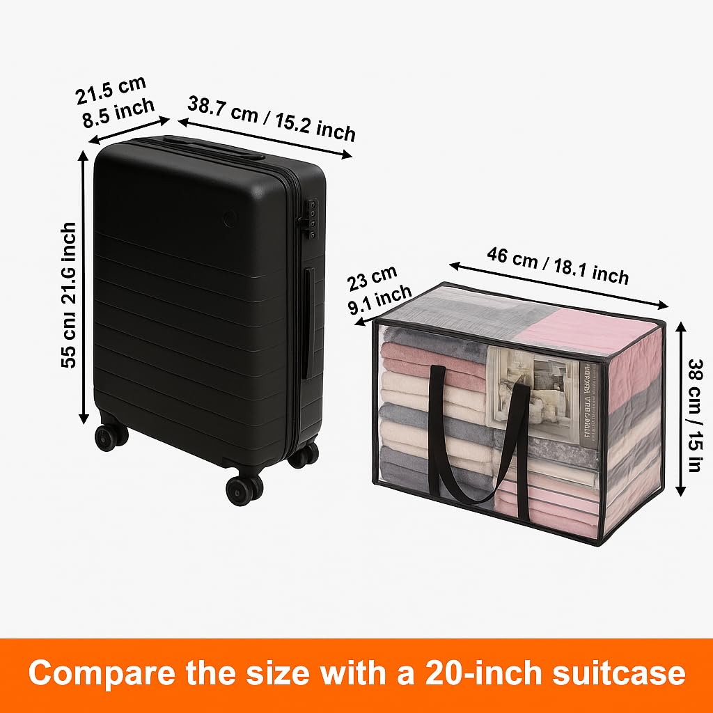 Vieshful 3 Pack Clear Clothes Storage Bag, 40L Plastic Blanket Storage Bag with Zipper, Foldable Closet Organizer, Moving bags for Comforter, Blanket, Bedding, Duvet, Toys