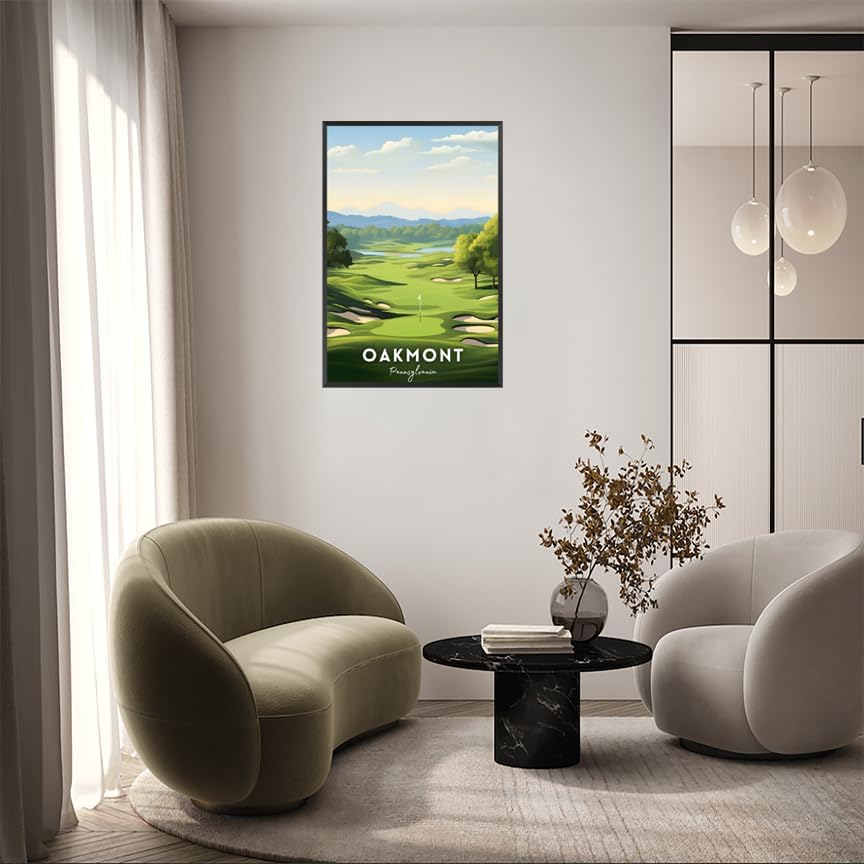 Oakmont Golf Course Poster Usa Travel Landscape Canvas Wall Art Unique Golf Lover Aesthetic Pictures Prints Painting For Living Room Bedroom Office Wall Decor 24x36in Framed