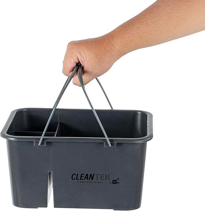Restaurantware-Clean Tek Professional Cleaning Caddy, 1 Cleaning Supply Caddy With Handle - 4 Compartment, Multipurpose, Gray Plastic, All-Purpose, For Bathroom, Bedroom, Kitchen, Or Garden