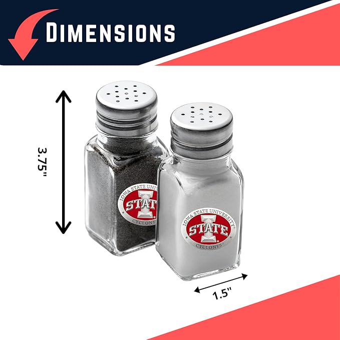 Heritage Pewter Iowa State University Salt and Pepper Shaker Set of 2 Bottles | Expertly Crafted Pewter Glass