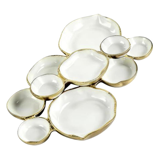 Cluster of 9 Round Serving Bowls, Cluster Serving Tray, Metal Vintage Display Table Decor, Multi-Compartment Centerpiece with Compartments