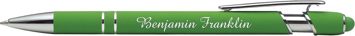 ExpressDesigns™ - Premium Custom Pens with Stylus | Burst of Color | Personalized Soft Touch Metal Printed Name Pens w/Black Ink - Imprinted w/Logo or Message - 12 pcs/pack (Green)