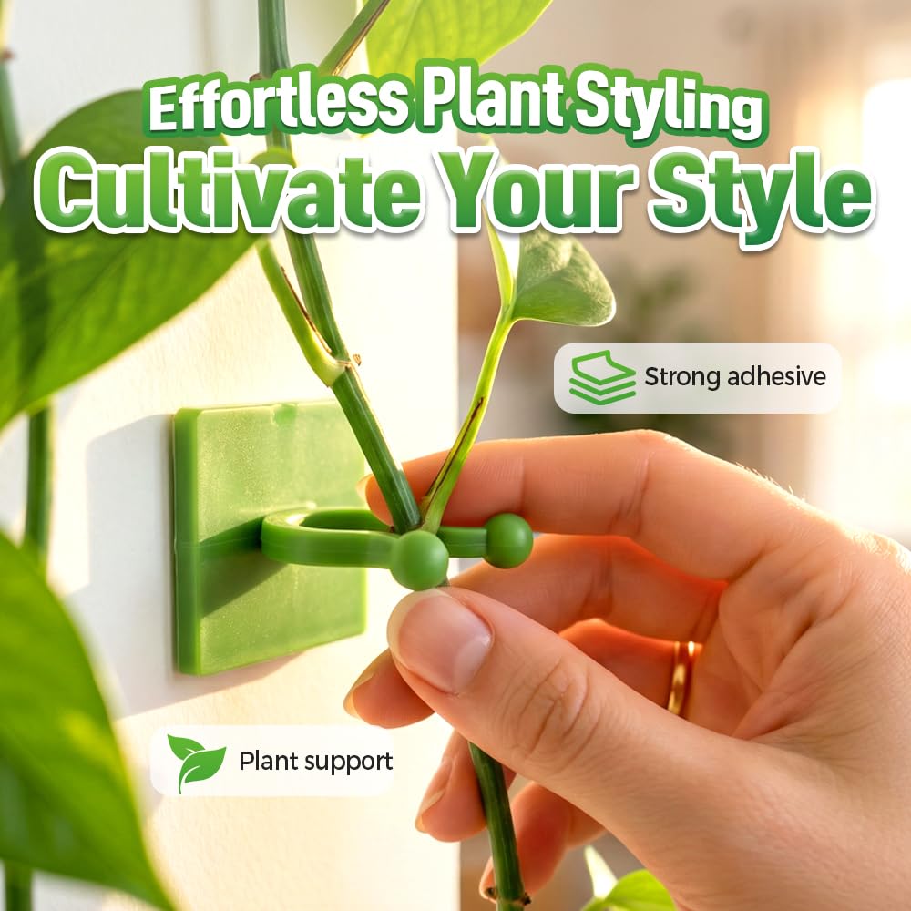 Plant Climbing Wall Fixture Clips, Plant Fixer Invisible Wall Vines Fixing Clips, Self Adhesive Vine Traction, Green Plant Fixer with Self-Adhesive Hook for Indoor Outdoor (200 Pcs)