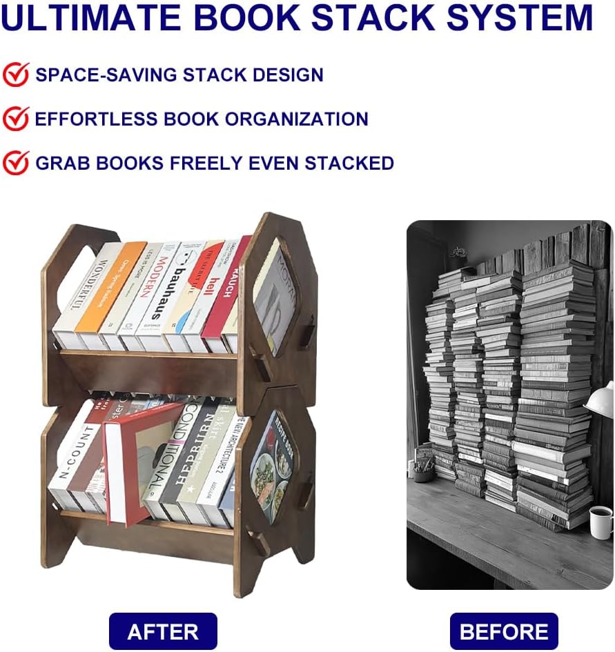 Desktop Bookshelf, Stackable Book Organizer with Handle, storage rack for CD/Magazine/File Folder, Portable Small bookshelf for Study, Living room, Kid's room, No Nails, Medium Size