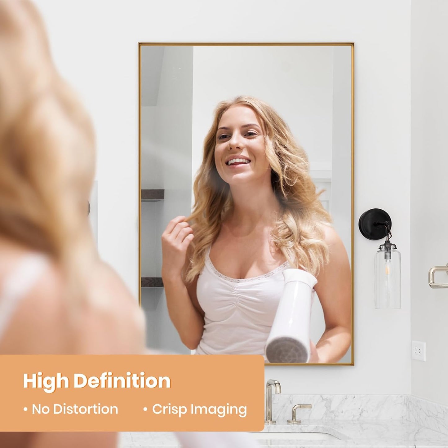 Melodieux Wall Vanity Bathroom Mirror for Over Sink, 30"x48" Rounded Rectangle Metal Deep Frame Wall Mounted Mirror Wall Decor for Living Room Hallway, Gold
