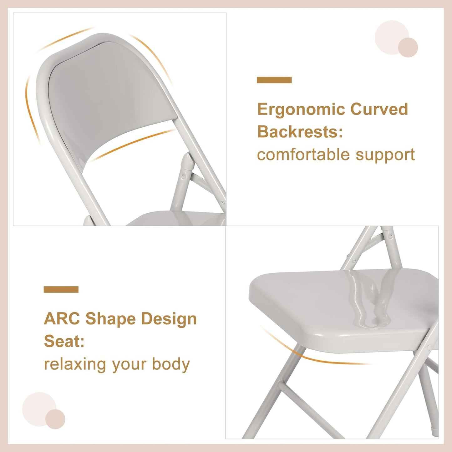 VECELO Metal Folding Chairs 4 Pack, Double Hinged Steel Frame Easy Foldable&Stackable for Office Kitchen Dinning Wedding Patio and Garden