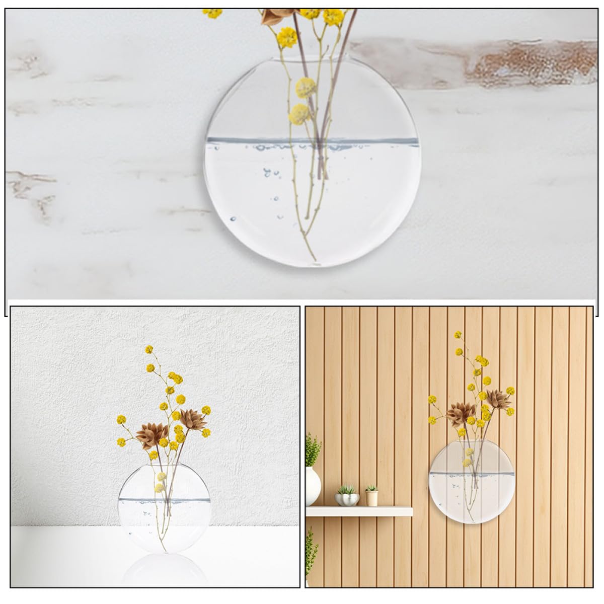 ULDIGI 2pcs Wall Hanging Terrarium Hydroponic Vase, Glass Flat Flower Vase for Indoor Plants, Decorative Wall Mounted Hanging Glass Planter for Home Décor
