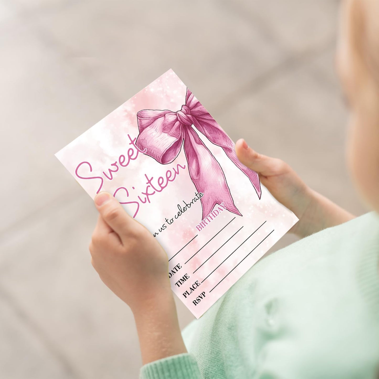 Sweet 16th Birthday Invitations, Bow Party Invitations, 20 Double-Sided Fill In Invitation with Envelopes for Teen Girls, Invitations Cards for Birthday Party Decorations Favor - 11