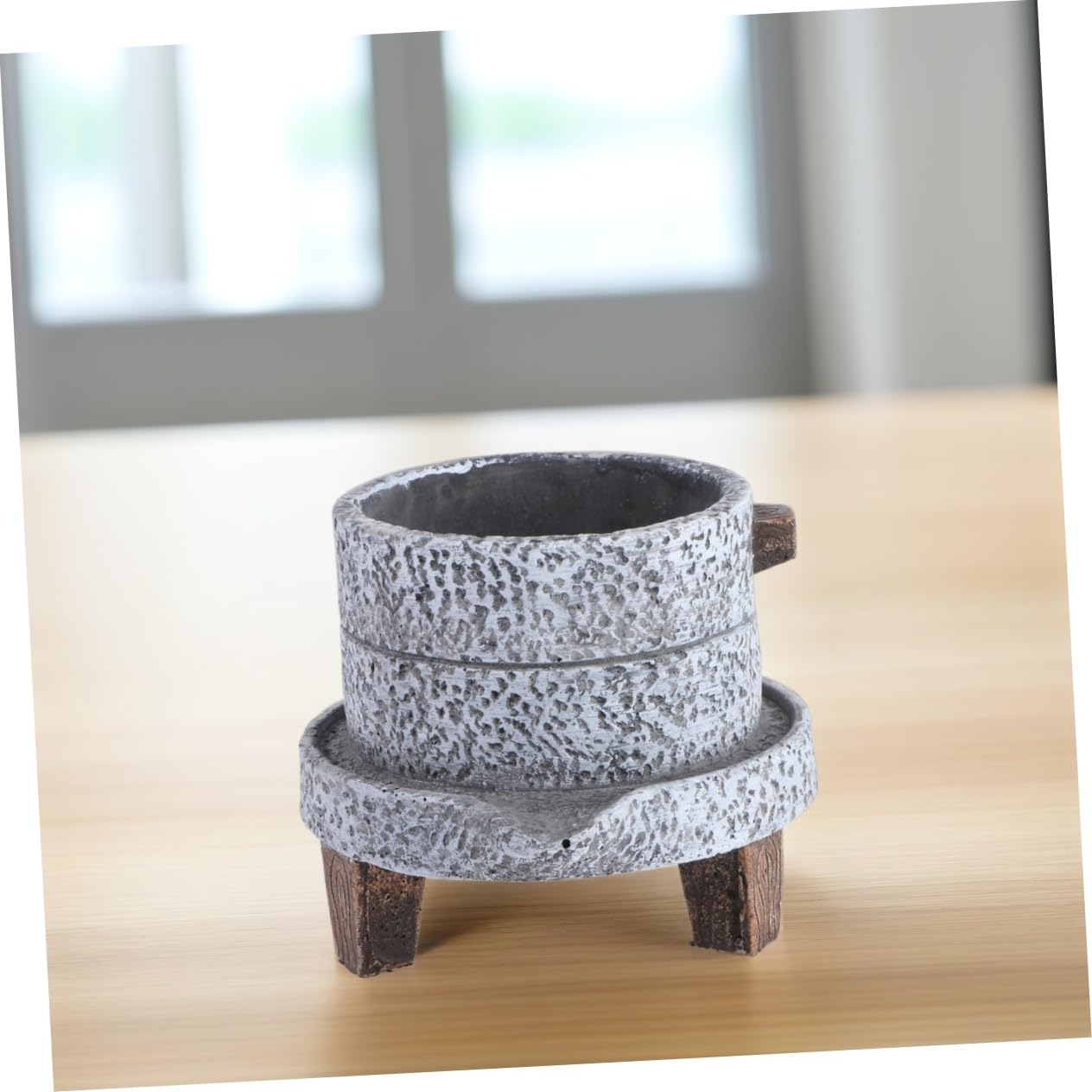 Happyyami Weathered Planter Large Stone Plant Pot Retro Cement Planter for Outdoor Indoor Garden Bonsai Pot Decorative
