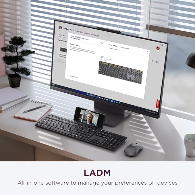 Lenovo 700 Modern Wireless Keyboard, 2.4 GHz Dongle & Dual Bluetooth Connection, AES-128 Encryption, 36 Month Battery Life, Luna Grey