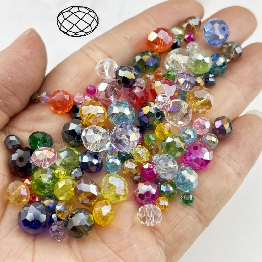 YHYPOCI 100pcs 8mm Crystal Glass Beads for Crafts Faceted Rondelle Glass Beads for Jewelry Making Crystal Spacer Beads for Necklaces Bracelets Earrings DIY Craft(Orange AB)