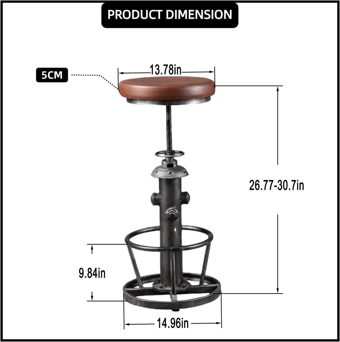 Industrial Swivel Bar Stools Kitchen Island Dining Chairs Pu Seat Bar Counter Height Adjustable 25-31inch