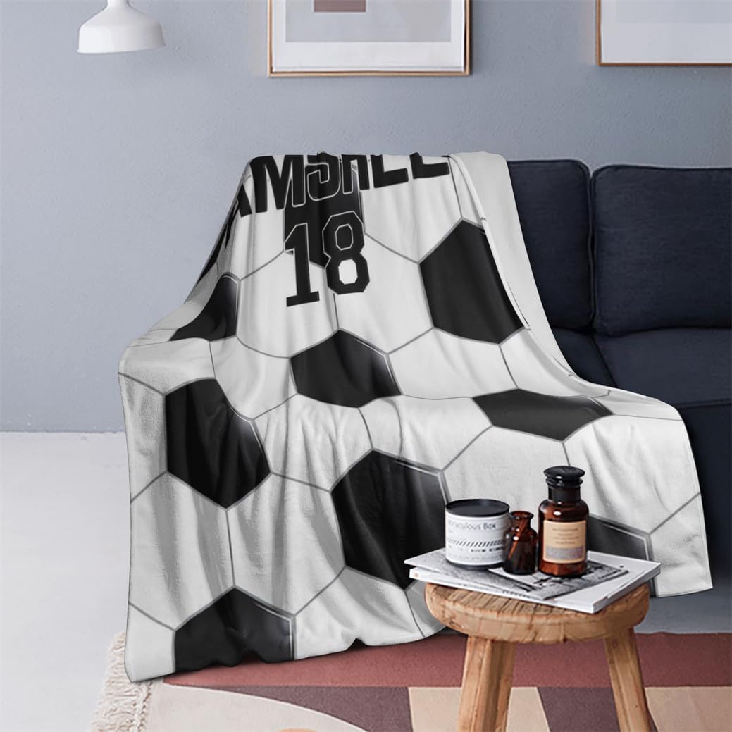 Football Prints Sofa Bedding Travel Throw-Blanket Custom Soccer Enthusiasts Throw-Blanket Gifts with Name Personalized Football Themed Blankets Customized Home Decor Sport Themed Bed Blanket