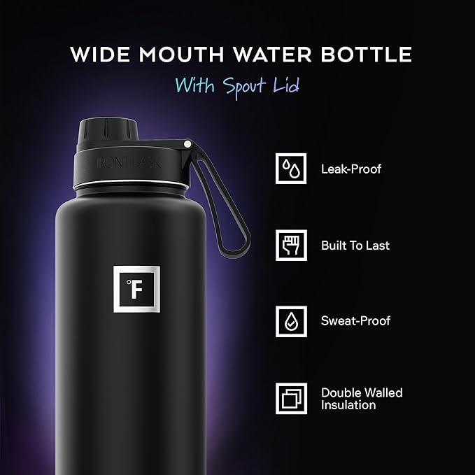 IRON °FLASK Camping & Hiking Hydration Flask with Spout, Wide Mouth Insulated Stainless Steel Sports Water Bottle - 40 oz Cashmere Cream