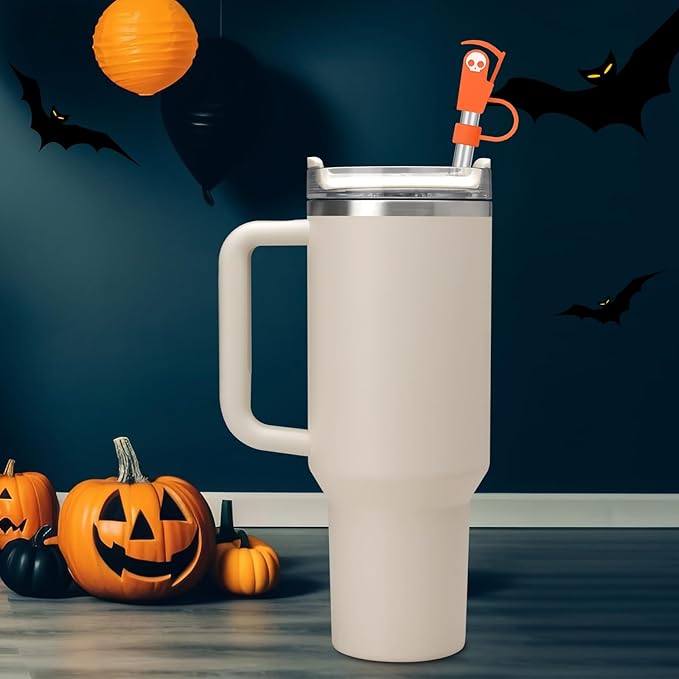 Halloween Silicone Straw Covers Cap for Stanley Cup, Cute Straw Topper for Stanley 30&40 Oz Tumbler, Reusable Dust-Proof Drinking Straw Cover, Set of 4 (Halloween Reaper)