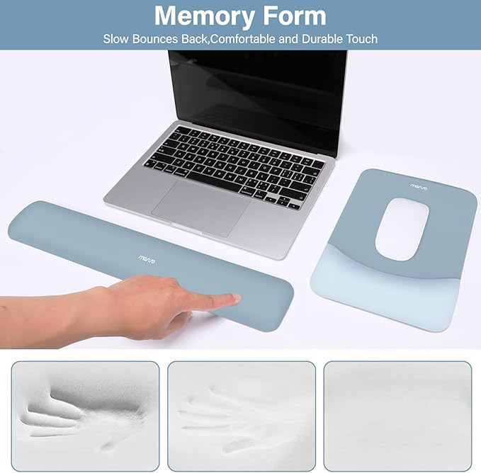 MOSISO Wrist Rest Support for Mouse Pad&Keyboard Set, Rectangular Ergonomic Mousepad Non-Slip Base Home/Office Pain Relief&Easy Typing Pad with Neoprene Cloth&Raised Silicone Lining, Aquamarine