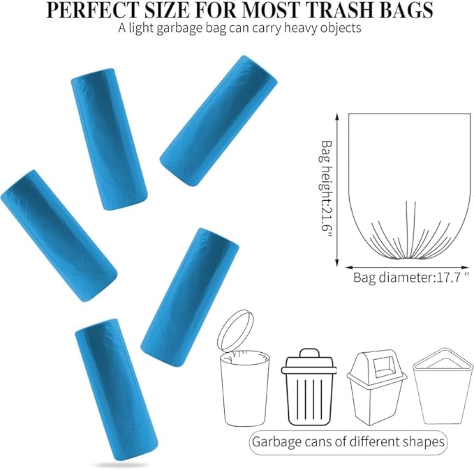 5 Rolls Small Trash Garbage Bags, 4 Gallon Strong Thin Material Disposable Kitchen Garbage Bags, Durable Plastic Trash Bags for Office Home Bedroom Garden Waste Bin, 200 Counts (Blue)