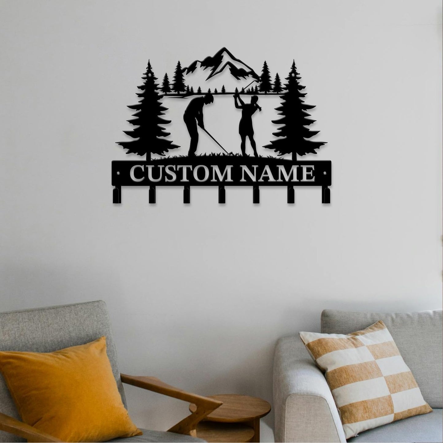 Personalized Custom Name Golf Ball Wall Keys Hooks,Metal Golf Art Clothes Hooks,Metal Golf Lover Wall Home Storage Decorative,For Front Door, Hallway, Kitchen, Bedroom,Keys,Hats (Style C)
