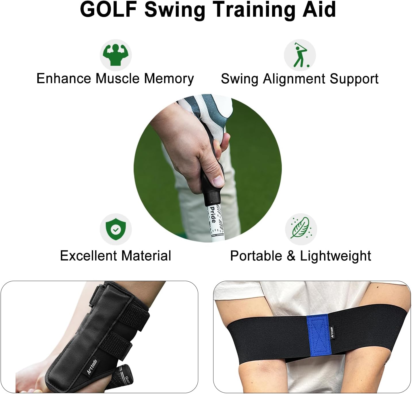 Golf Training Kit with Arm Band & Wrist Strap, Golf Swing Training Aid to Correct Wrist Angle and Develop Muscle Memory for Beginner Golfers