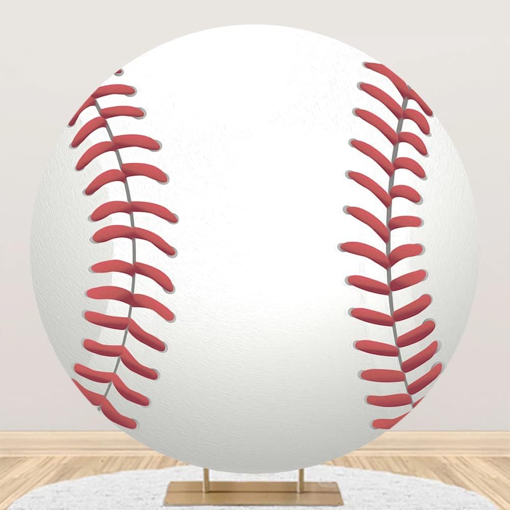 Leyiyi 7.5x7.5ft Baseball Birthday Round Backdrop Cover Polyester Sports for Boys Kids Party Red White Photography Background Newborn Gender Reveal Cake Table Banner Decoration, 7.5x7.5ft-Diameter
