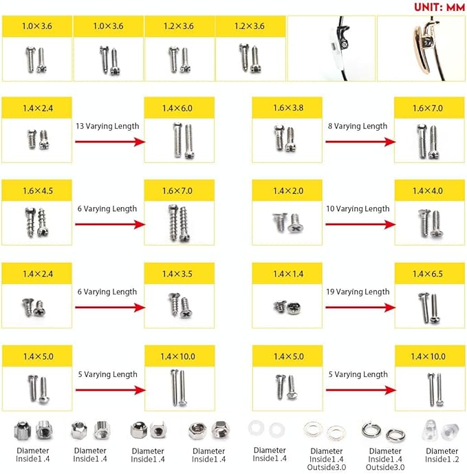 Precision Screwdriver Set, Eyeglass repair kit with 10-style screwdrivers/nose pads/4 in 1 portable screwdrivers/ear hook/tweezer for eyeglasses sunglass watch calculator (with 70-style screws)