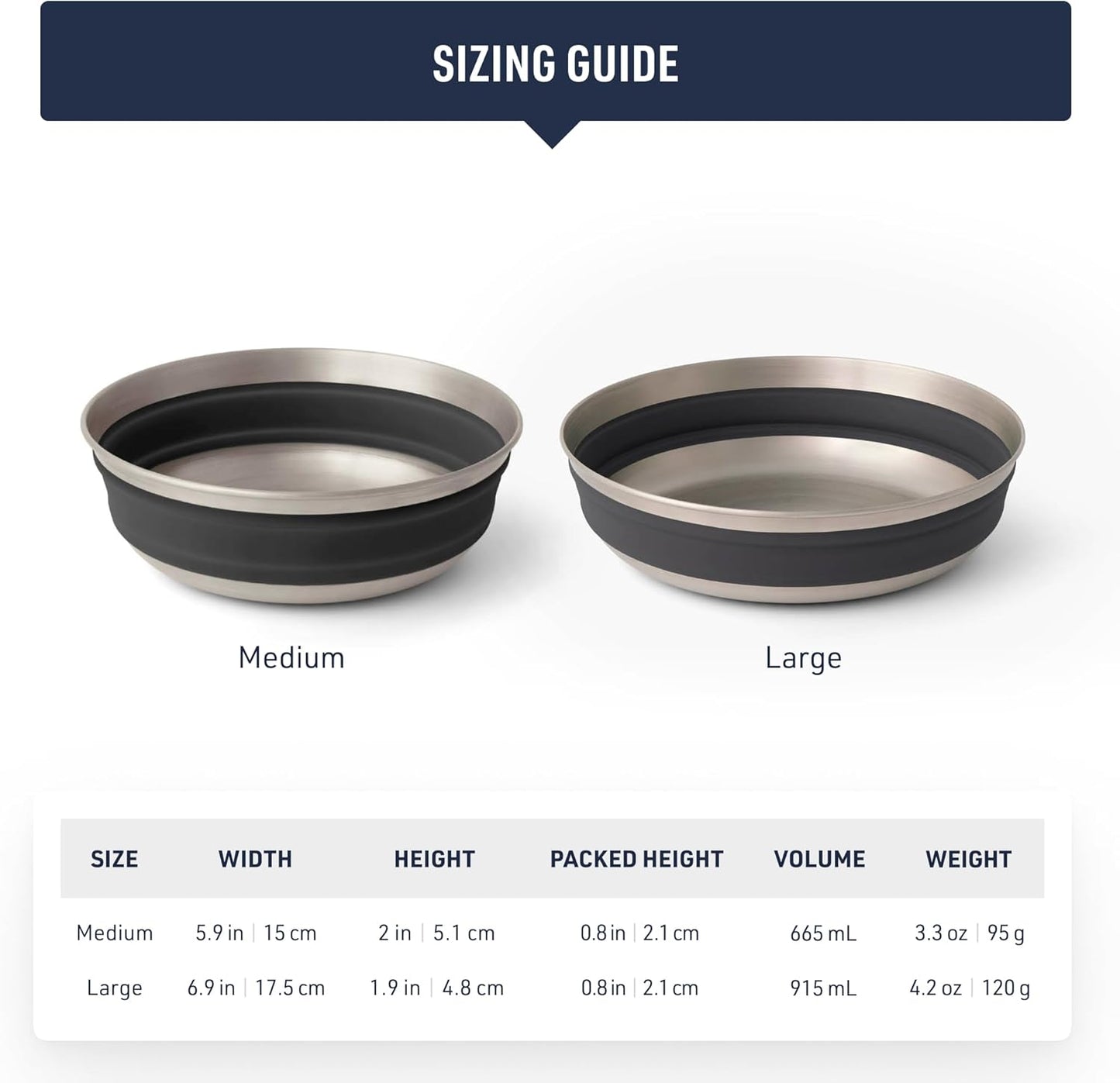 Sea to Summit Detour Stainless Steel Collapsible Bowl, Medium (22 fl oz), Moonstruck Grey