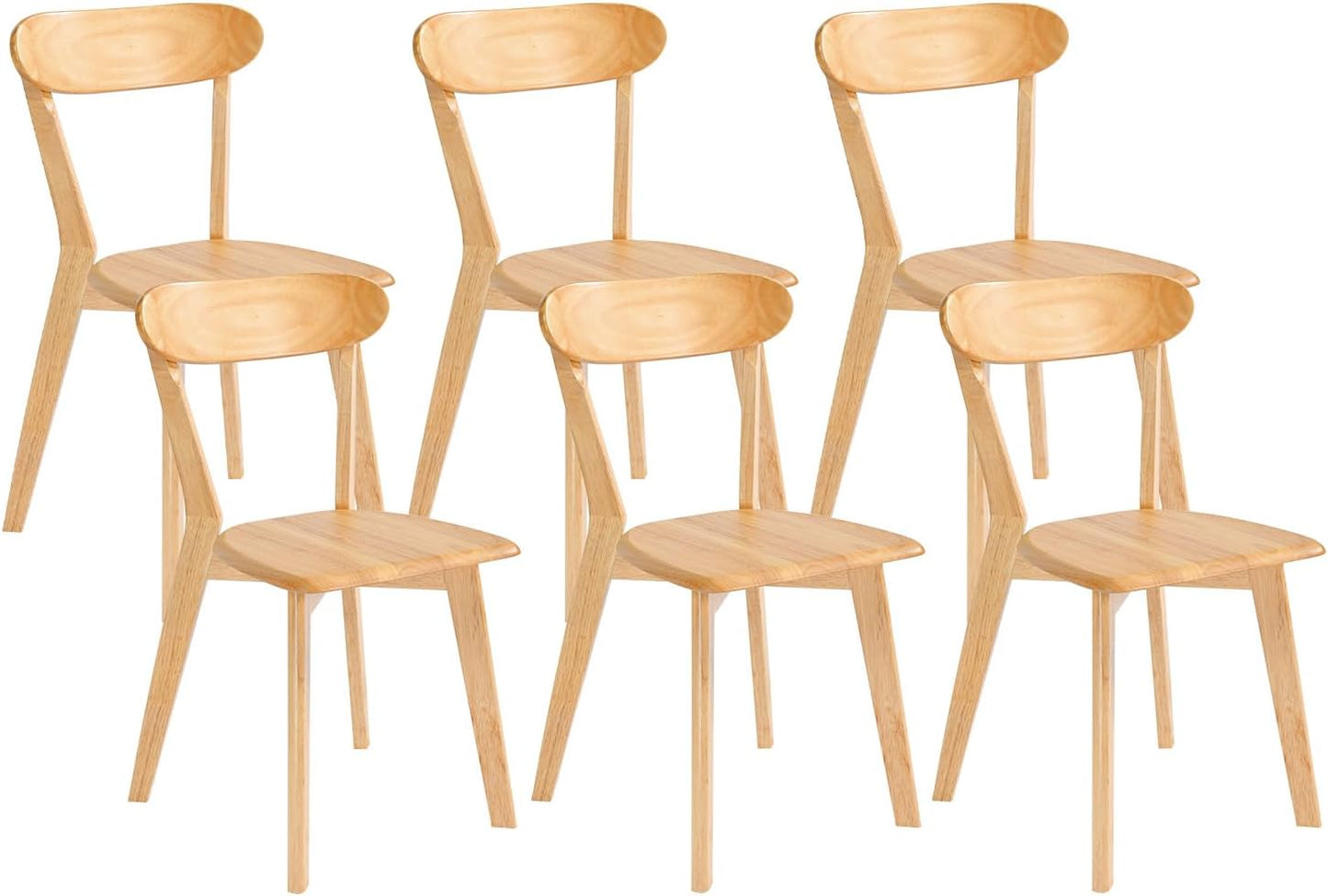 DELAVIN Soild Wood Dining Chairs Set of 6, Mid Century Oak Wood Kitchen Chairs, Vintage Dining Room Chairs Set Suitable for Kitchen, Natural