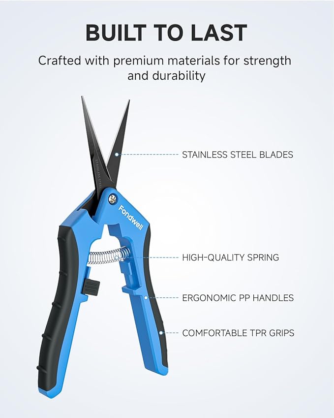 Fondwell 6.5" Pruning Shears Garden Trimmer: 2 Pack of Mini Garden Scissors for Pruning Small Plants, Trim Buds, Pick Fruits, and More