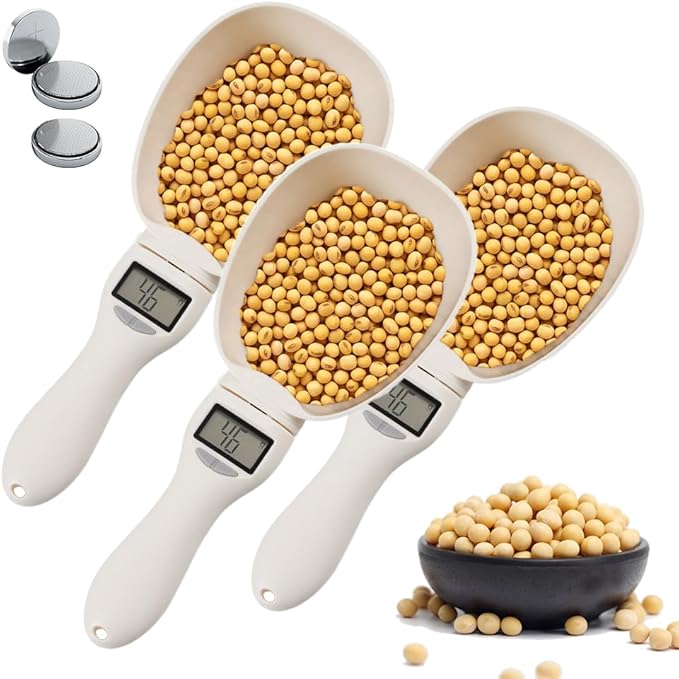 Digital Measuring Spoon, 2026 New Food Digital Measuring Scoop Scale 800g / 0.1g High Precision with LCD Screen,Household Weighing Scoop for Kitchen and Dog Cat Food (3Pcs)