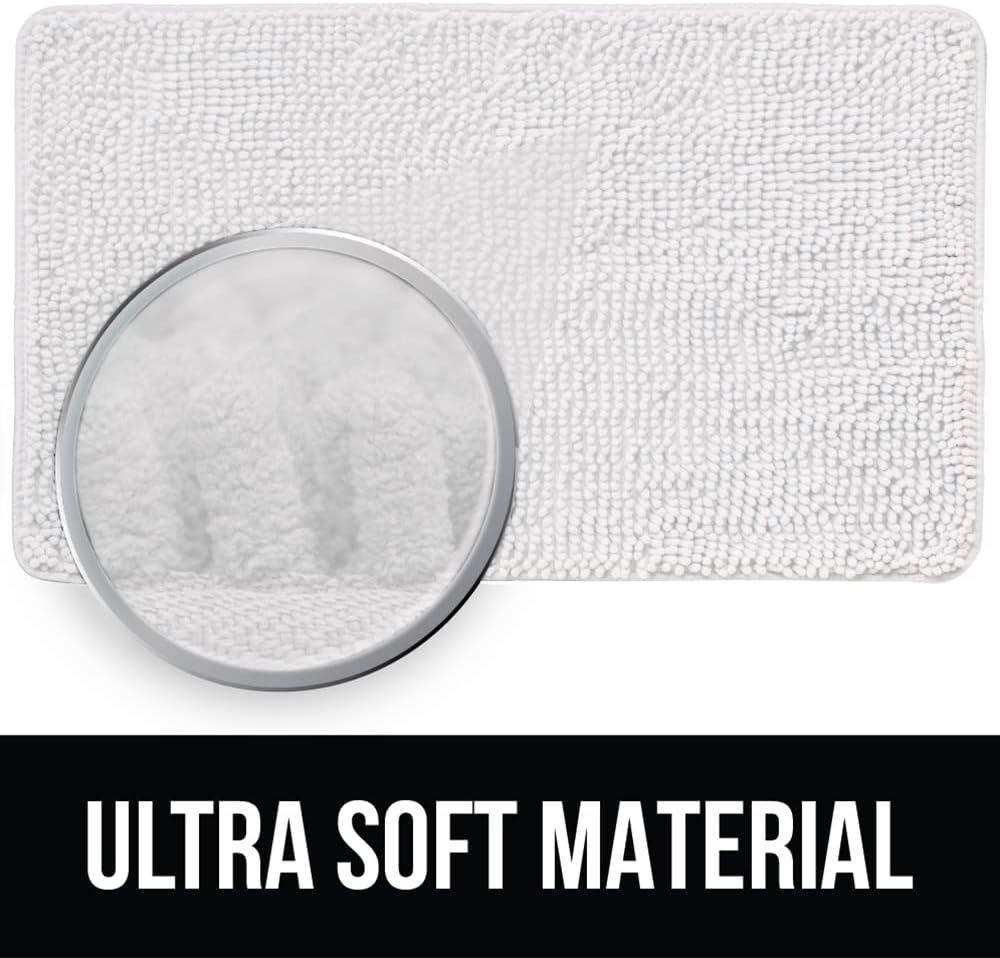KANGAROO Bathroom Rugs, Chenille Soft Absorbent Bath Rug, Shaggy Shower Mat, Quick Dry Machine Wash Bathmat, Plush Carpet Mats for Tub, Bathtub and Room Home Decor Accessories, 60x24, White