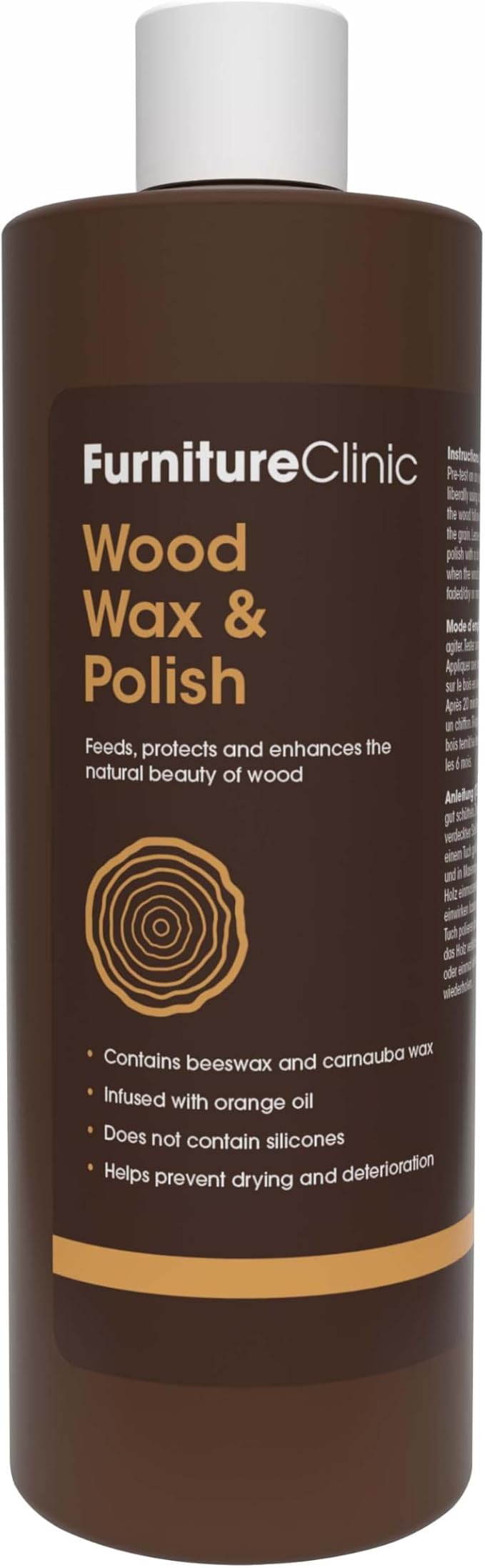 Furniture Clinic Wood Wax & Polish | Clean, Nourish & Protect Wood Furniture & Kitchen Cabinets from Dryness & Scratches | Orange Oil & Beeswax | Use on Treated & Untreated Surfaces (17oz / 500ml)