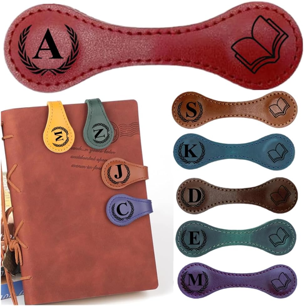 Personlized Magnetic Leather Bookmarks with Initials, Customized Book Marks Clip 26 Letters Bookmark for Reading Women, Men, Kids,Cute Book Markers Meaningful Gift for Book Lovers (Red, A)