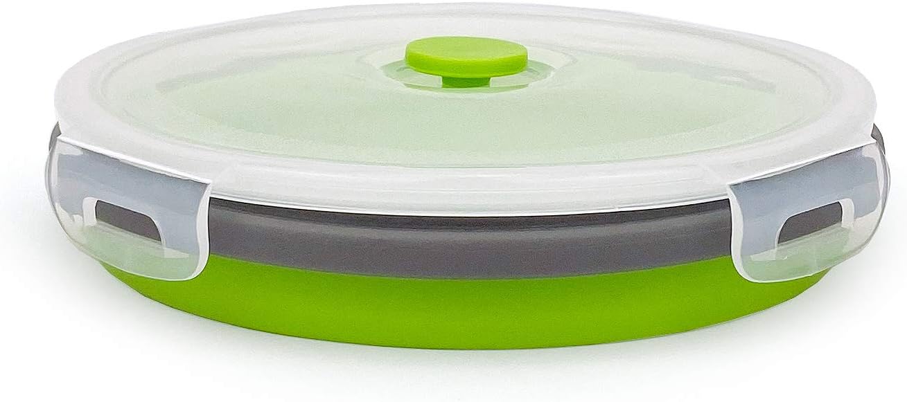 CARTINTS 1200ml Large Collapsible Meal Prep Containers, Reusable Silicone Food Storage Containers, Stackable Fridge Storage Containers, With Leakproof Lids, Microwave and Freezer Safe, Green