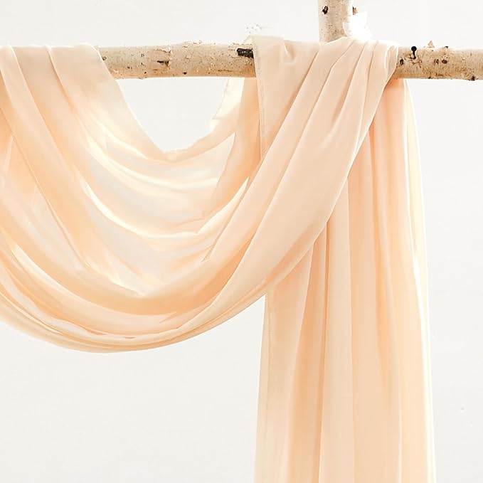 Wedding Arch Draping Fabric, 1 Panel 18FT Champagne Sheer Backdrop Curtain Chiffon Fabric Drapery Voile Scarf Draping Panels for Wedding Archway Ceremony Curtain Valance Party Decoration