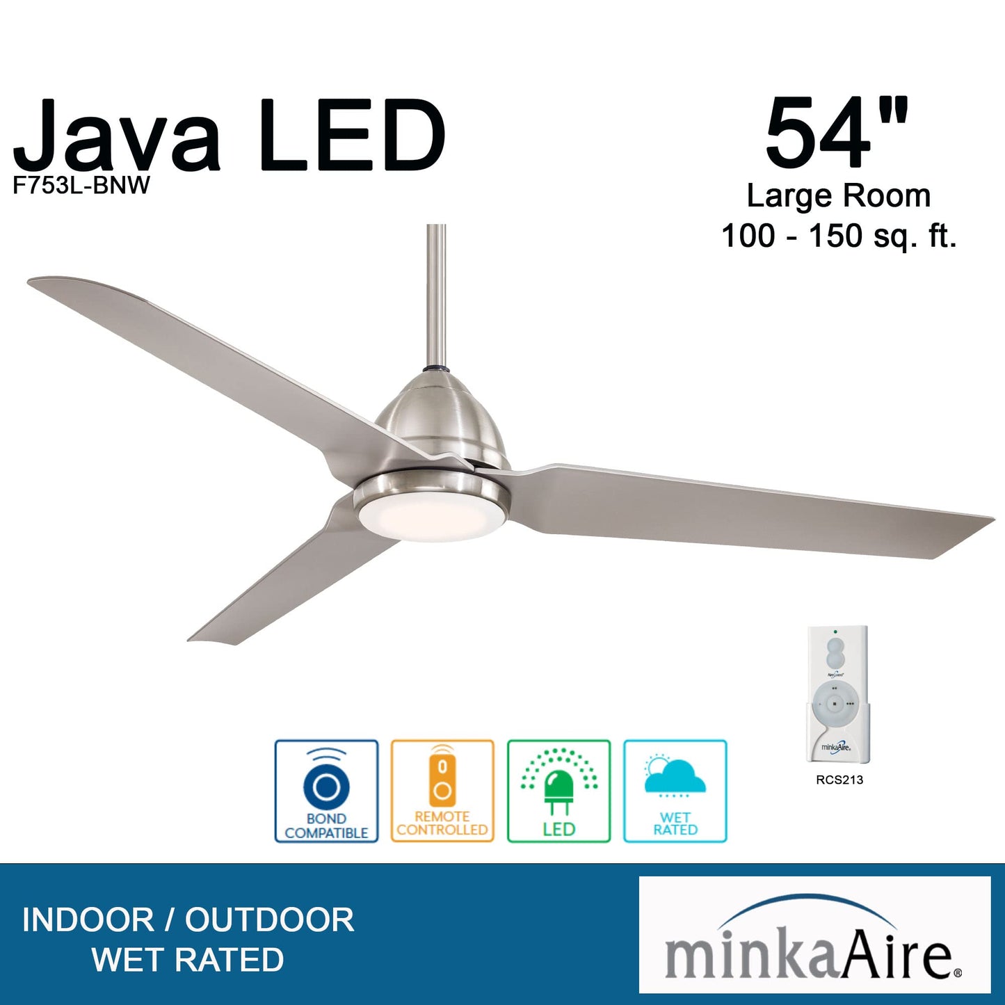 Minka Aire F753L-Bnw 54In Java Led Outdoor Ceiling Fan