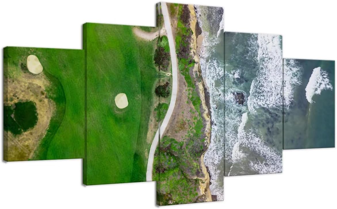 San Francisco California Golf Links Wall Art for Living Room Bedroom Bathroom Home Decorations Half Moon Bay Golf Links Pictures Posters Framed Artwork Canvas Prints Ready to Hang(50''W x 24''H)