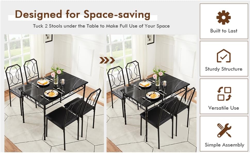 VECELO 5 Piece Dining Table Set for 4, Dinette with Chairs for Kitchen, Breakfast Nook, Small Space,Easy Assembly