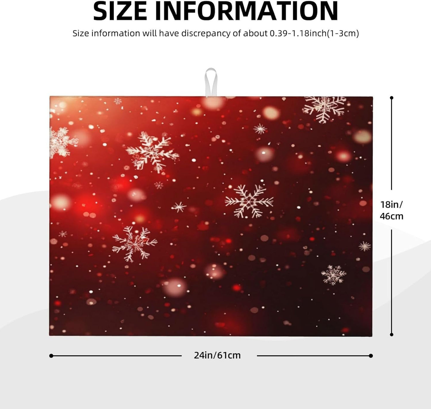 Dish Drying Mat Red Christmas Snowflake Xmas Glitter Absorbent Microfiber Non Slip Quick Dry Heat Resistant Holiday Decorative Kitchen Counter Mat for Plates Cups Glasses 18x24 Inch