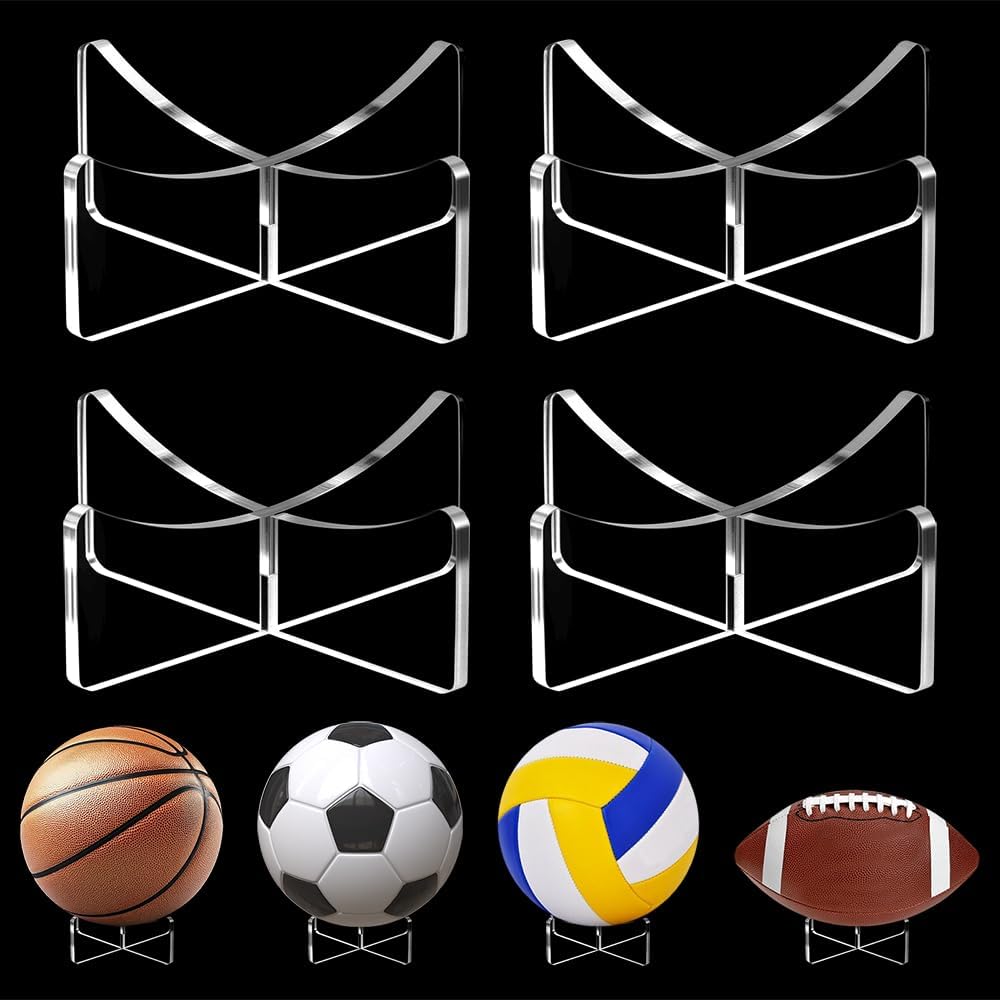 [4 Pack] Basketball Stand 3.54x1.3 Inch, Clear Acrylic Ball Stand for Display, Storage Holder for Football Volleyball Soccer Basketball Rugby