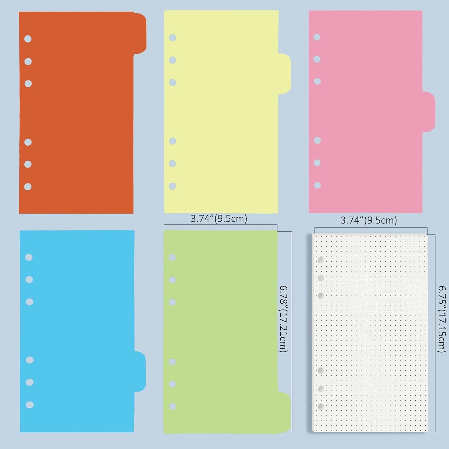 Harphia A6 6 Holes Binder Refill Value Set, 90sheets dotted loose leaf paper with stickers and dividers, planner inserts with binder pockets for A6 binder 6 holes refillable notebook,005dA6dot
