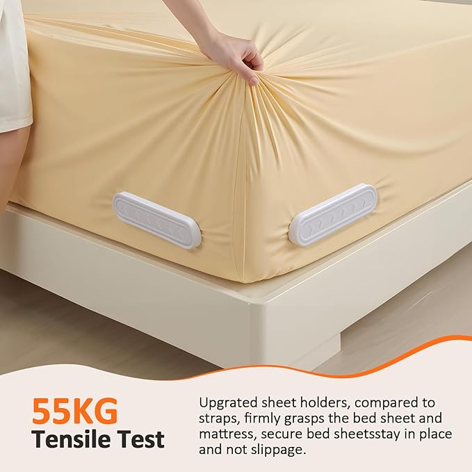 Bed Sheet Holders for Corners: 4Pcs Fitted Sheet Holder with Locks, Sheet Clips Fits Mattress, Upgrade Sheet Holders Keep Sheets Firm & Tight, Heavy Duty Sheet Fasteners- White